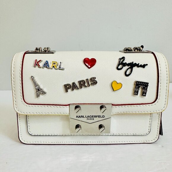 KARL LAGERFELD PARIS STUDDED EMBELLISHED RHINESTONE SMALL CROSSBODY BAG - Picture 4 of 14